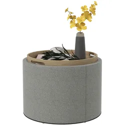 HOMCOM HOMCOM Ottomane Runder Sitzhocker Polsterhocker mit Stauraum, Klappdeckel, Grau