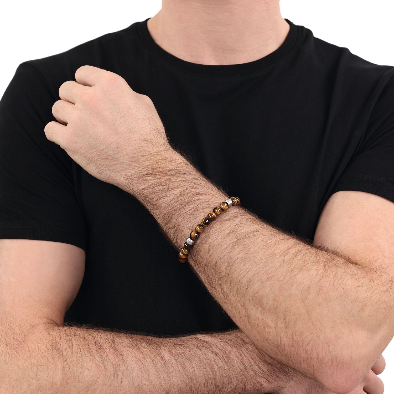 Armband AMOR, braun (edelstahlfarben, braun, braun), Armbänder, Herren, 19cm, Edelstahl, Armband, mit Tigerauge
