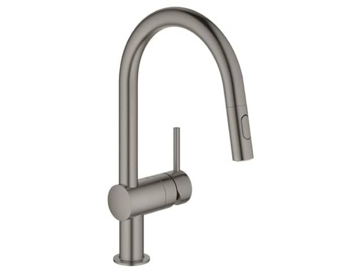 GROHE Minta 32321AL2 Küchenarmatur ausziehbar Dual-Brause Hochschwenkbarer C-Auslauf Größe 379 mm, 46 mm Keramikkartusche, glattes Andocken zurück in die Ausgangsposition, Schwänze 3/8 Zoll