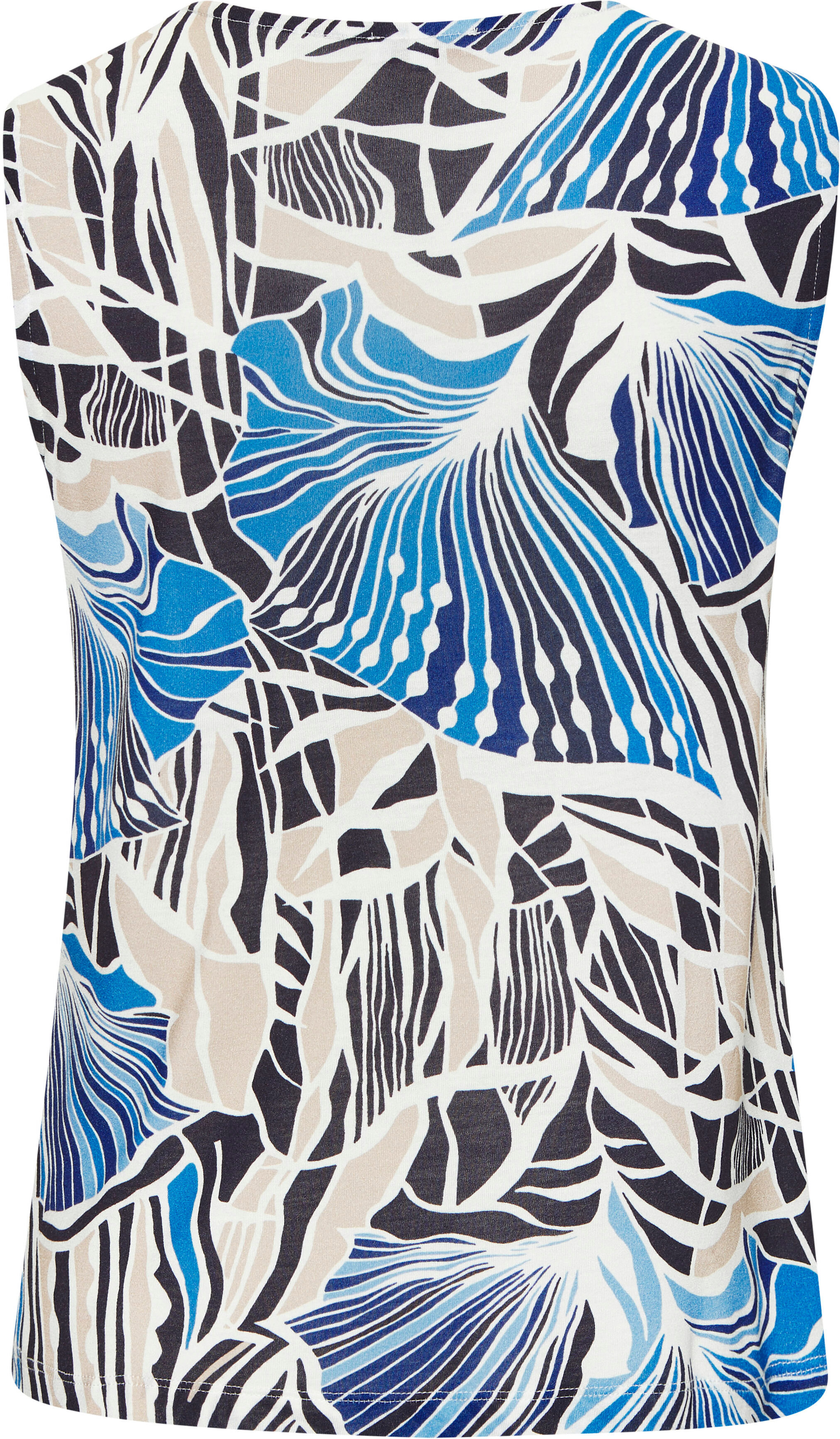 Tanktop LASCANA "aus weichem Viskosejersey mit Alloverdruck", Damen, Gr. 44/46, bunt (blau, creme, sand bedruckt), Jersey, Obermaterial: 100% Viskose, bedruckt, figurumspielend hüftlang, Rundhals, Tops Tanktop, Sommertop mit Rundhalsausschnitt, Trägertop 