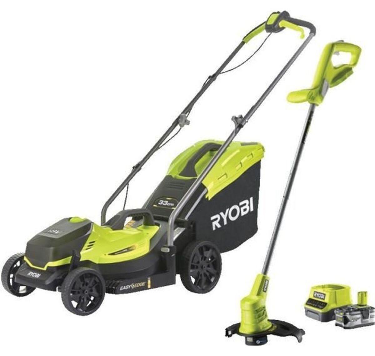 RYOBI Kombo-Kit Akku-Rasenmäher Akku-Rasentrimmer ONE+ 18 V, inkl 1x4,0 Ah Akku & Ladegerät