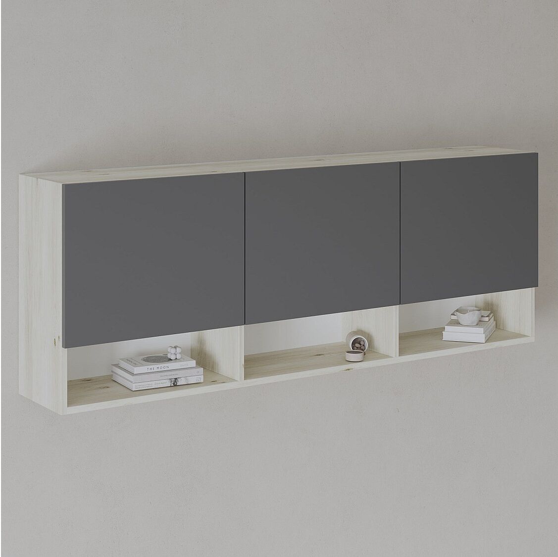 haaus Armario colgante Malmo, 3 puertas, Roble blanco/Antracita, 164 x 27 x 60 cm