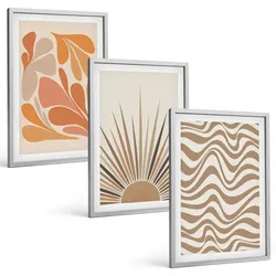 BILDER SET 3er Set - 40x60 cm Silberner Rahmen - Sonnen-Boho-Pastelltönen