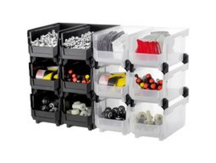 VEVOR Stapelboxen, 377 x 215 x 180 mm (12er-Pack), Sichtlagerboxen, Sichtlagerkasten zum Organisieren & Aufbewahren von Kleinteilen, Bürobedarf & anderem Zubehör, schwarz & transparent