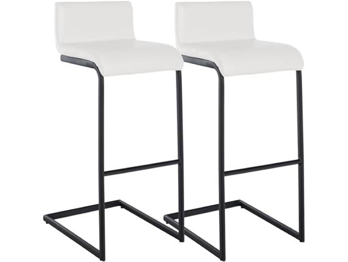 CLP Barhocker 2er Set mit Lehne Newport, Barstühle Küche mit schwarzen Edelstahlgestellen und integrierter Fußstütze, Farbe: weiß, Material: Kunstleder