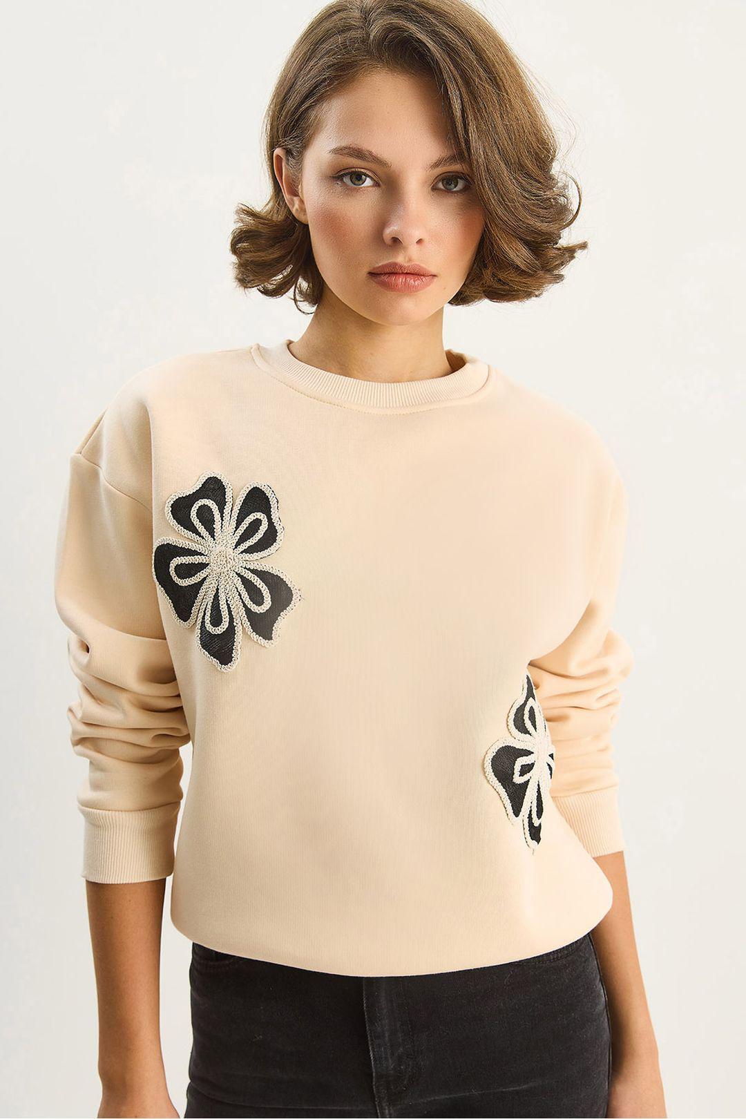 Geborduurd Ronde Hals Katoenen Sweatshirt
