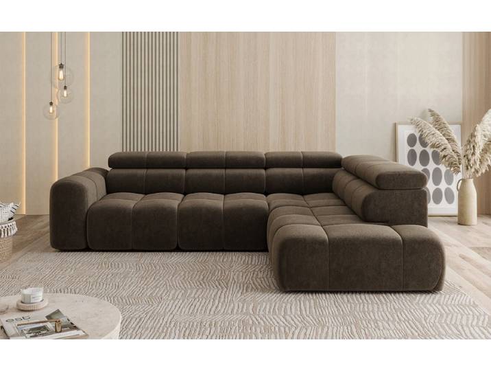 Designer Ecksofa Mia Maxi in Chenille - Braun - Rechts - Chenille - Luxusbetten24