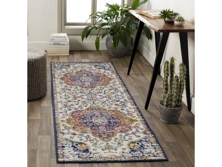 LIVABLISS Tapis de Couloir à Poils Courts Doux Vintage Oriental JULIA 80x230cm Multicolore/Rose