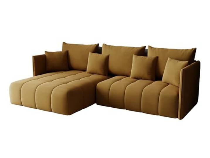 KP-Meble - Ecksofa mit Schlaffunktion - Gona - Schlafsofa 245 x 180 cm - Elegant, langlebig, freistehend - Automatisch für einfaches Ausklappen - 246x188x93cm - Monolith 48 (Mustard)