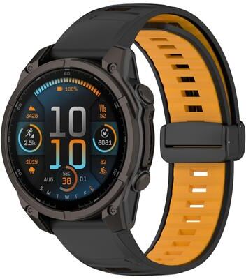 Everyday Crate Garmin Fenix 8 AMOLED 51mm Magnetic Silicone Watch Band Two Color Replacement Watch Strap black+orange