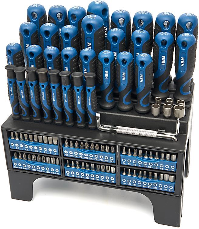 HBM Soft Grip Schraubendreher-, Steckschlüssel-, Bit-Set 100-teilig