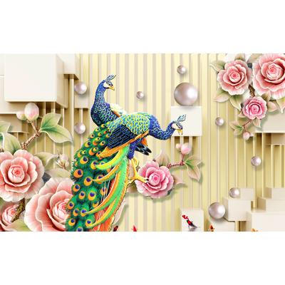 Fototapete PAPERMOON "Muster mit Pfauen", bunt, B:4m L:2,6m, Vlies, Tapeten