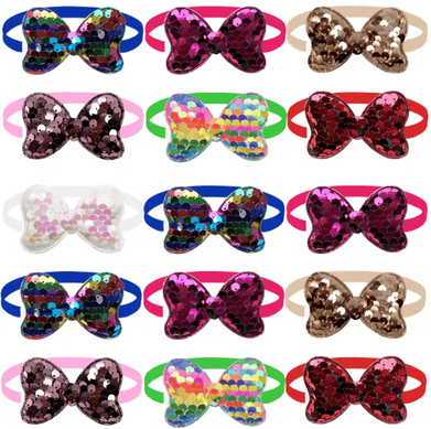 Inspire Picks Sequin Style Pet Bow Tie Set For Dogs & Puppies Sparkling Grooming Accessories (50 100PCS) mixed Colors 100pcs