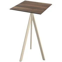 Feros Infinity Tripod Stehtisch Sand frame + Tropical Wood HPL 70x70 cm