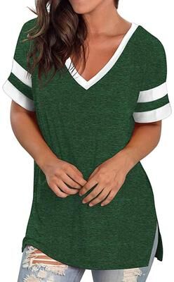 Uplifted Finds Womens V Neck Color Block Loose Fit Short Sleeve Tee 2xl green