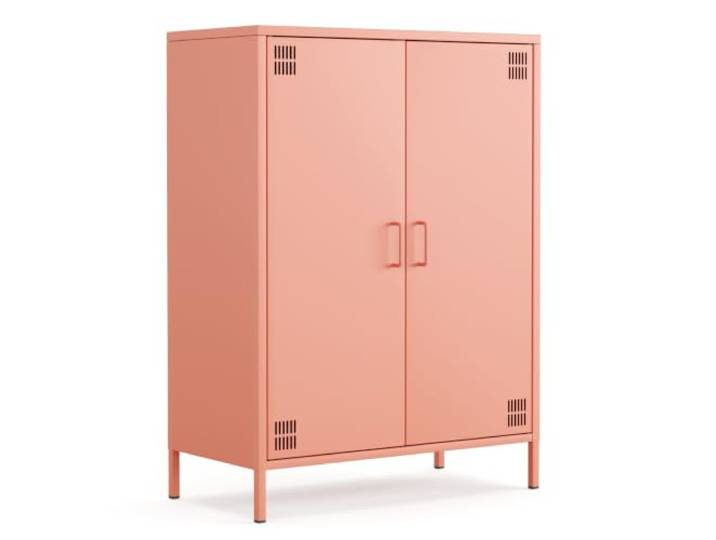 furni24 Metall Sideboard – Küchenschrank mit Türen und verstellbaren Ablagen – Robuste und stilvolle Aufbewahrungslösung für Küche, Wohnzimmer und Esszimmer- mit 2 Türen, Lachsfarben