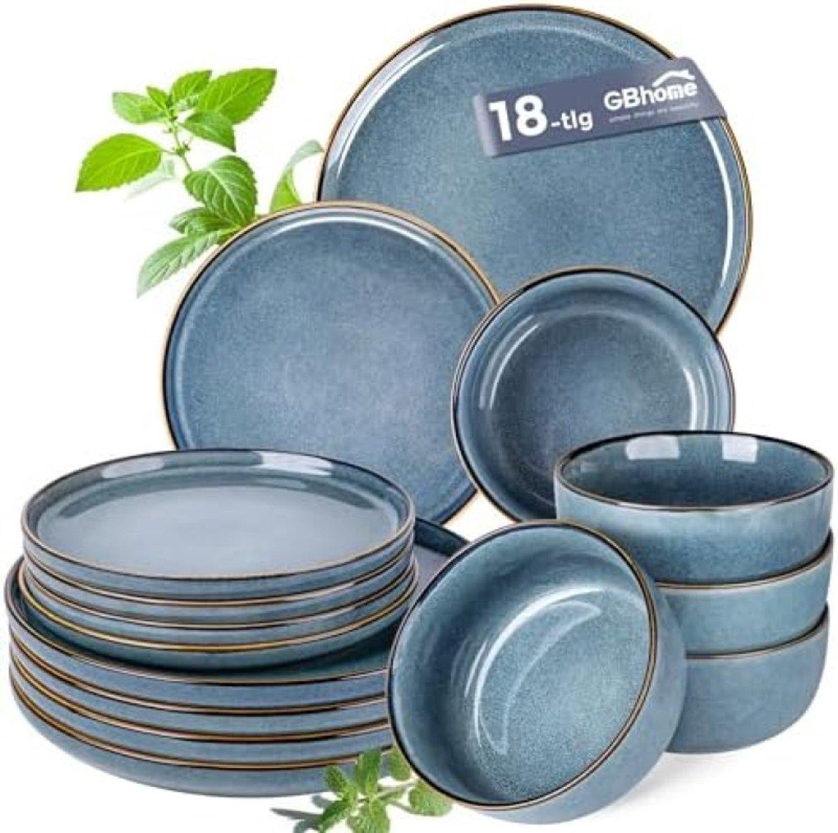 PromoHome 18-delige servies set van steengoed voor 6 personen - Lichtblauw