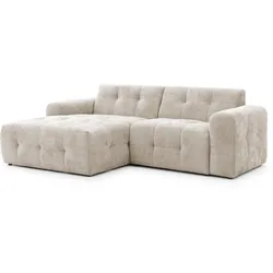 ECKSOFA Kozy im Bumpy-Design mit fester Rückenlehne aus weichem Dunkelbeige Chenille-Stoff - Ottomane links