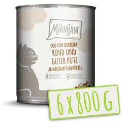 MJAMJAM DUO 800 Gramm Katzennassfutter 6 x 800 Gramm Rind & Pute mit Kürbis