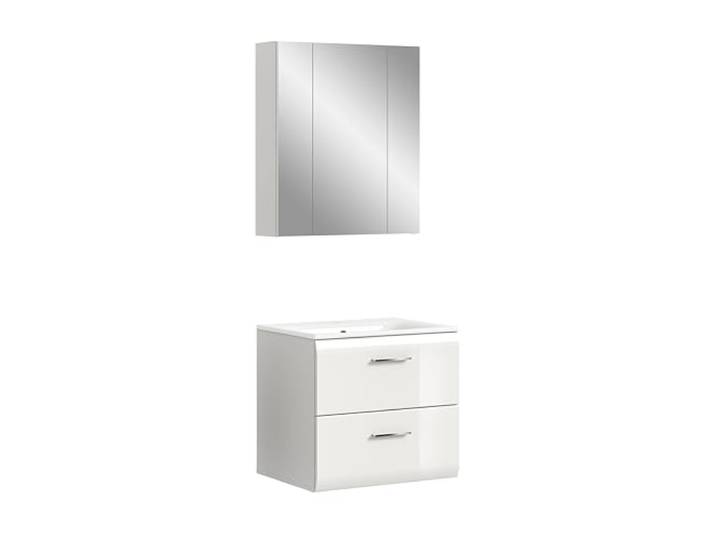 xonox.home – 2 TLG. Badezimmerkombination Ice 60x185x46 cm in Korpus weiß Nachbildung und Front weiß Hochglanz – Hochwertige Badmöbel-Kombi – modern, pflegeleicht & edel
