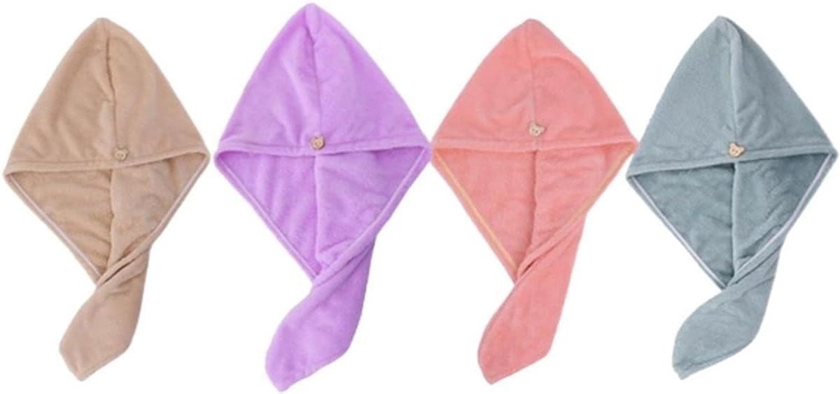 Set van 4 sneldrogende microvezel haarhanddoeken in mixkleuren
