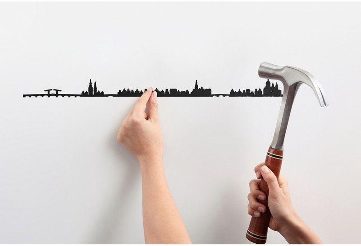The Line Skyline Amsterdam XL Metalen Wanddecoratie Zwart – Breedte: 125 cm