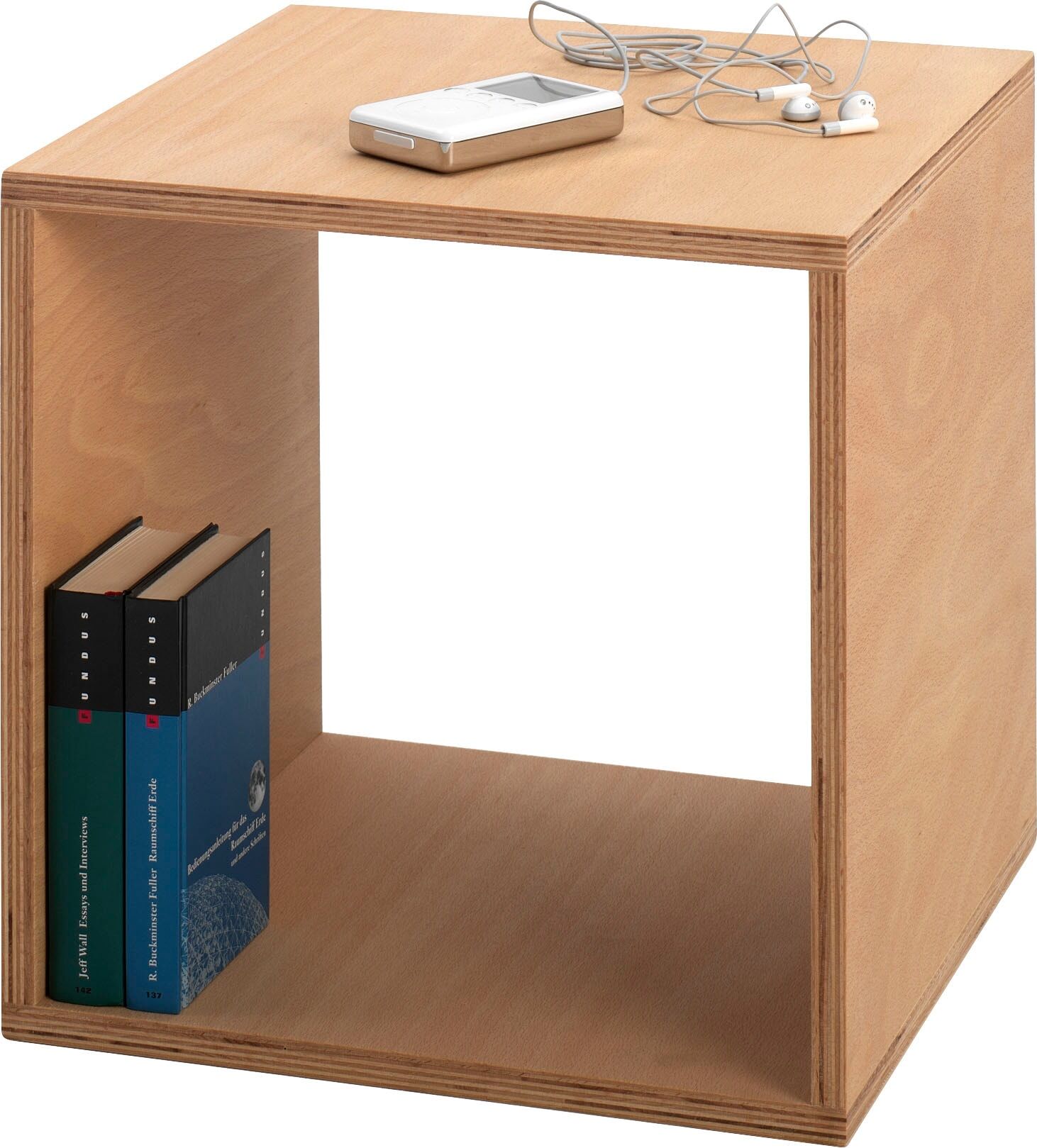 Beistelltisch TOJO "Tojo-cube", beige (natur), B:35cm H:35cm T:35cm, Tische, Beistelltisch, aus Buche Multiplex, geölt, Maße (35/35/35 cm)
