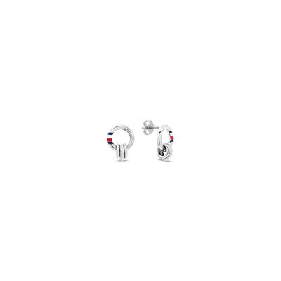 Paar Ohrstecker TOMMY HILFIGER "FEMININE ROPE", silber (edelstahlfarben, rot, weiß, blau), Ohrringe, Damen, Edelstahl, Emaille
