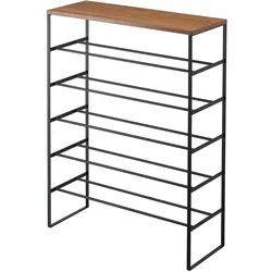 Yamazaki, Schuhschrank, 6-stöckiges Schuhregal mit Holzablage TOWER (66 x 25 x 87 cm)