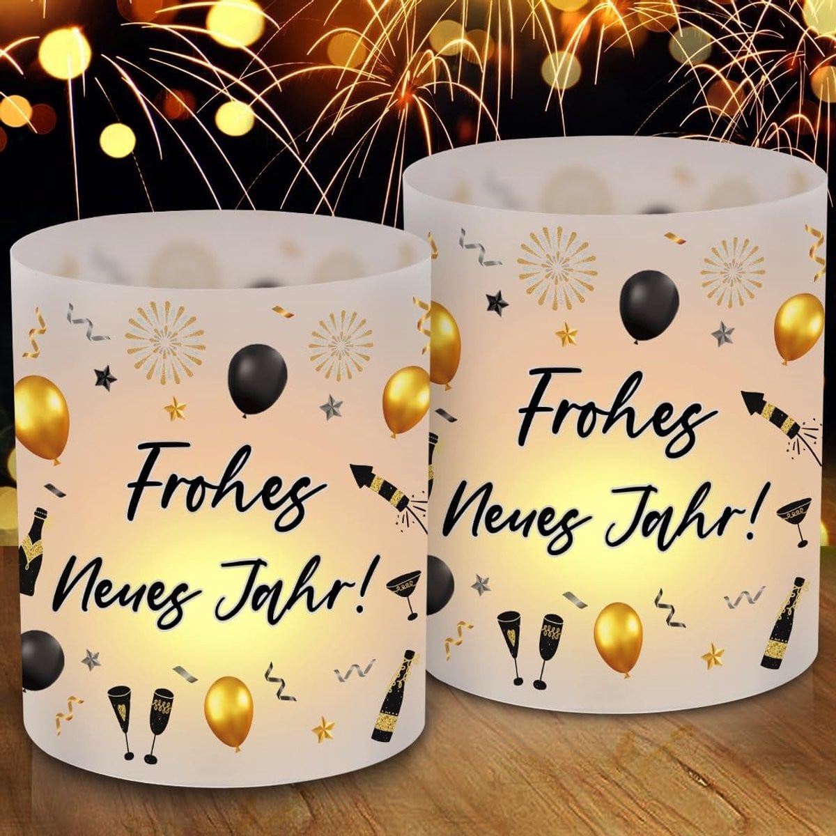 Silvester Windlichten Decoratie Feestset voor Kaarsen en Pillar kaarsen