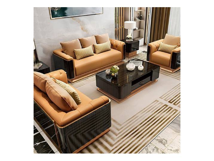 JVmoebel Wohnzimmer-Set Elegantes Leder-Sofa-Set in warmen Brauntönen für modernes Wohnen, Made in Europa