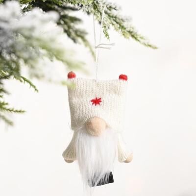 Inspired Deals Cozy Knitted Christmas Gnome Ornament Faceless Holiday Tree Pendant white