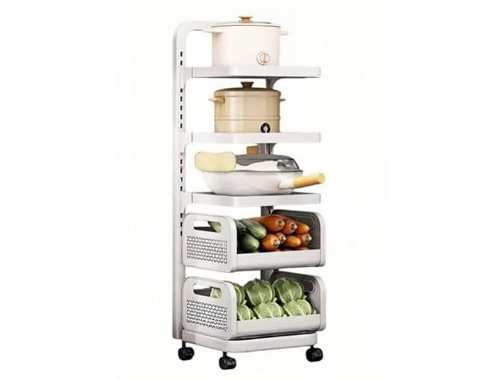 Rv2sGf3kH Küchenwagen Rollbarer Küchenwagen mit Obst- und Gemüsekörben, beweglichem Topf Gemüseregal(Groß)