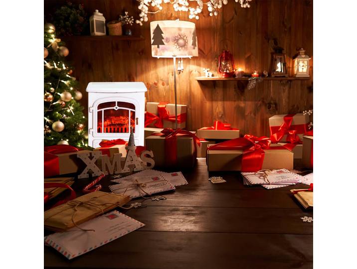 Homcom Elektrokamin Kaminofen Flammeneffekt Überhitzungs-Schutz Weiß 41,5x28 x54,8 cm, Metall, 28x54.8x41.5 cm, Kleinmöbel, Kamine & Zubehör