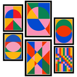 POSTER Set Mit 6 Geometrisches Bauhaus A3 & A4 Schwarzer Rahmen