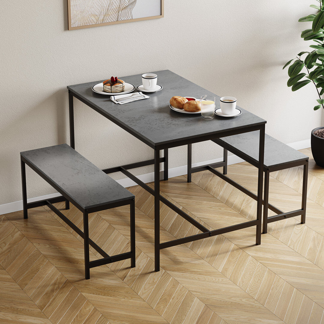 Borough Wharf Abneer 4 -Person Dining Set Black/Concrete Grey/Concrete Grey 4