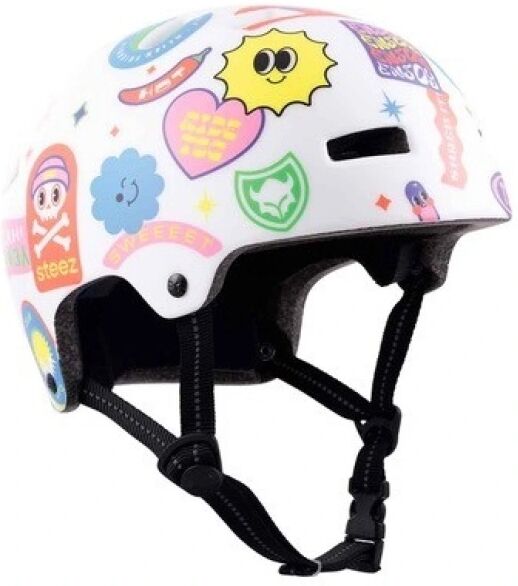 Skate Helmet TSG Nipper Maxi Satin (XXS-XS - Happy Sticker White)  - White;Blue;Pink - Size: 2X-Small