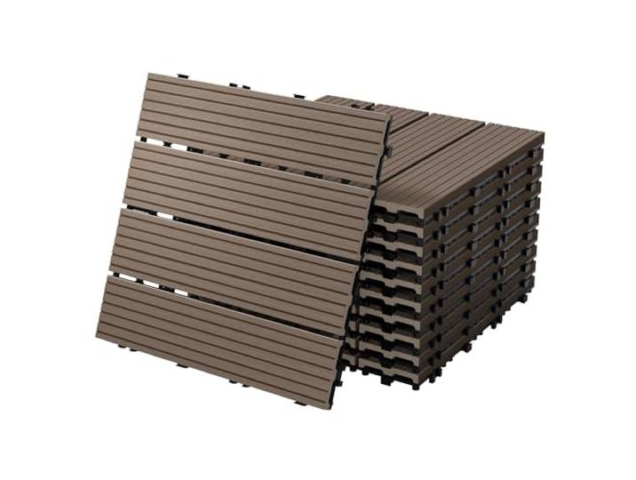 ECD Germany WPC Terrassenfliesen 30x30 cm/22 Fliesen=2m² Dunkelbraun geriffelt, Holzoptik, Bodenbelag mit Klicksystem & Drainage, Terrassendielen Balkonfliesen, Klickfliesen für Terrasse Garten Balkon