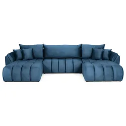 ECKSOFA Iris U mit Schlaffunktion und Bettkasten, U-Form – Dunkelblau Samt 382/184/85 cm