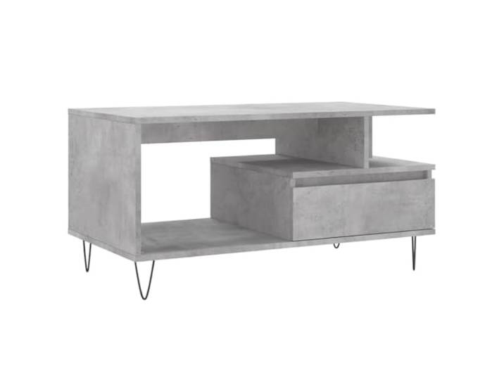 KMVXCVNM Couchtisch Betongrau 90x49x45 cm Sofatisch mit Schublade Praktischer Wohnzimmertisch mit geschlossener Ablage und stabilen Metallbeinen für ein aufgeräumtes Ambiente.