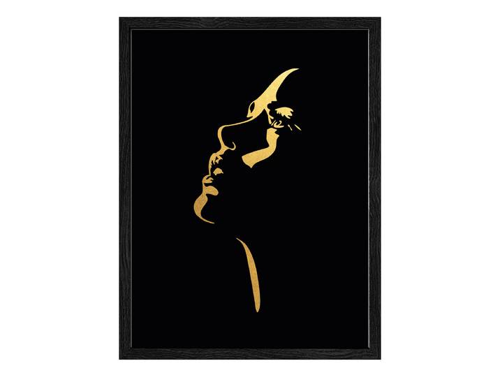 Holzbild Golden Lips Floatglas, MDF Schwarz/Gold 33 x 43 x 1cm