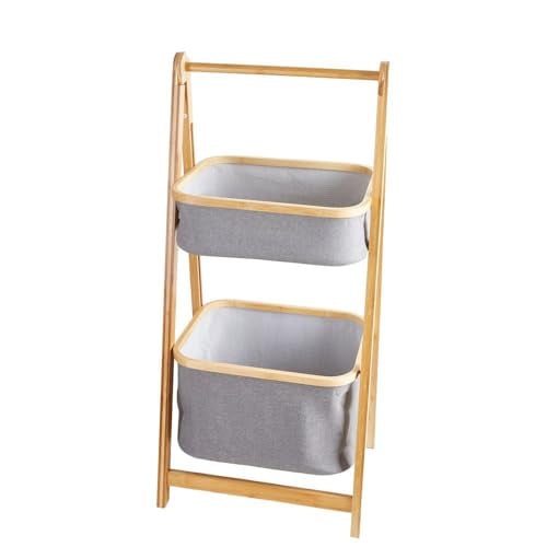 Decopatent Houten bamboe opbergrek met 2 manden voor badkamer, keuken of woonkamer