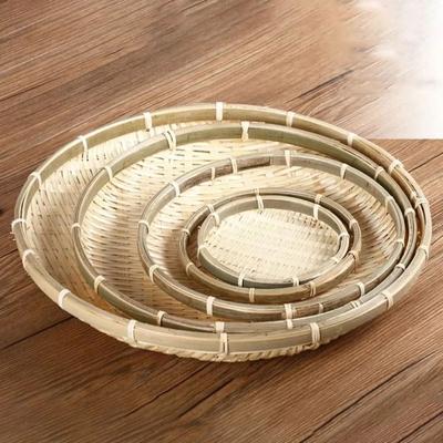 Uplift Essentials Woven Bamboo Tray Basket Handmade Wicker Bread Server High Yield Culinary Interaction Hub 10.2 In