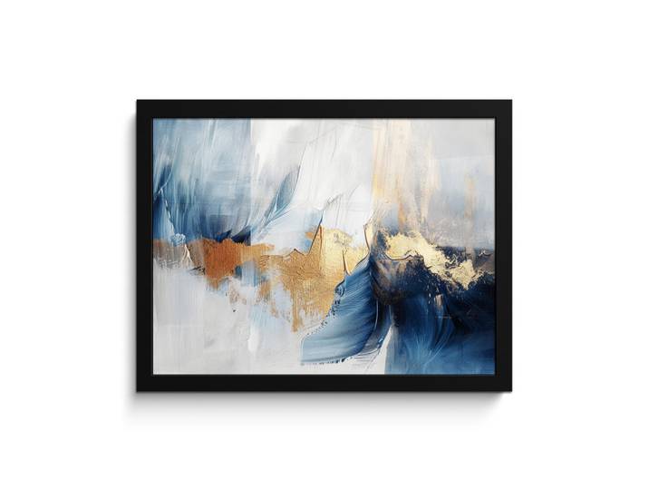 MuchoWow Poster MIT Rahmengerahmtes Bild - Gold - Blau - Aquarell - Kunst - Modern - 40x30 cm, Hellblau, Papier, Rechteckig, 40x30 cm, gerahmt, Bilder & Rahmen, Bilder