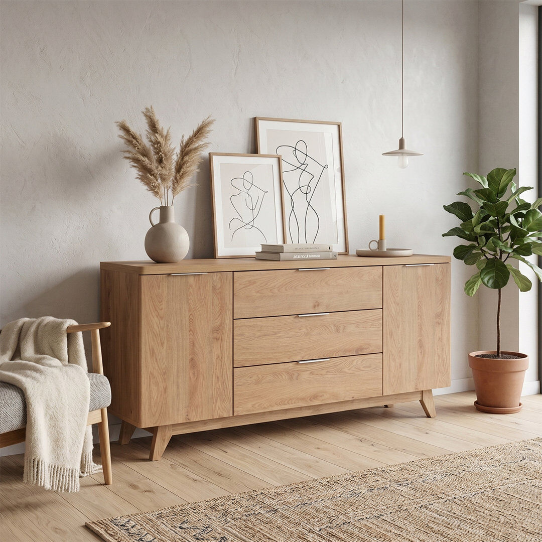 George Oliver Arriaga 160cm 3 Drawer Sideboard Montana Oak 77.4cm H X 160cm W X 39cm D