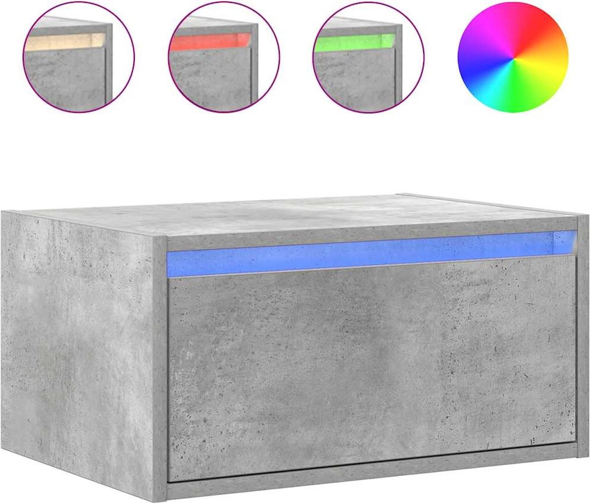 vidaXL Nachtkastje met LED-verlichting, wandgemonteerd, betongrijs