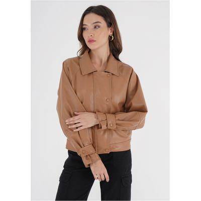 Outdoorjacke FRESHLIONS "Mina", Damen, Gr. XS, braun (camelfarben), 100% Polyester, unifarben, lang, Jacken Outdoorjacke, mit Riegeln an den Ärmeln