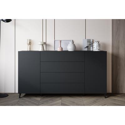Sideboard HOME AFFAIRE "Phuket 180 cm breit, modernes Design mit Stauraum", schwarz (schwarz matt), B:180cm H:95,4cm T:39cm, ABS-Kunststoff, Hartfaserplatte, Holzwerkstoff, Kunststoff, Sideboards, Sideboard, Kommode mit 2 Türen, 4 Schubladen und...