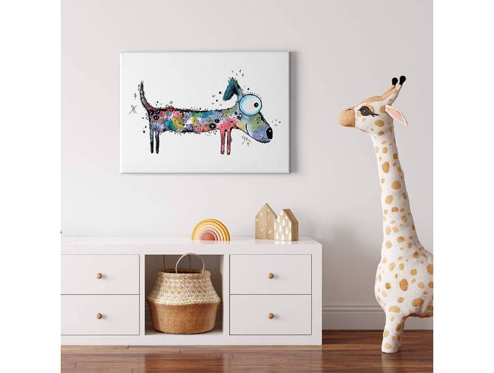Impression sur toile Happy Dog 70 x 50cm Bleu