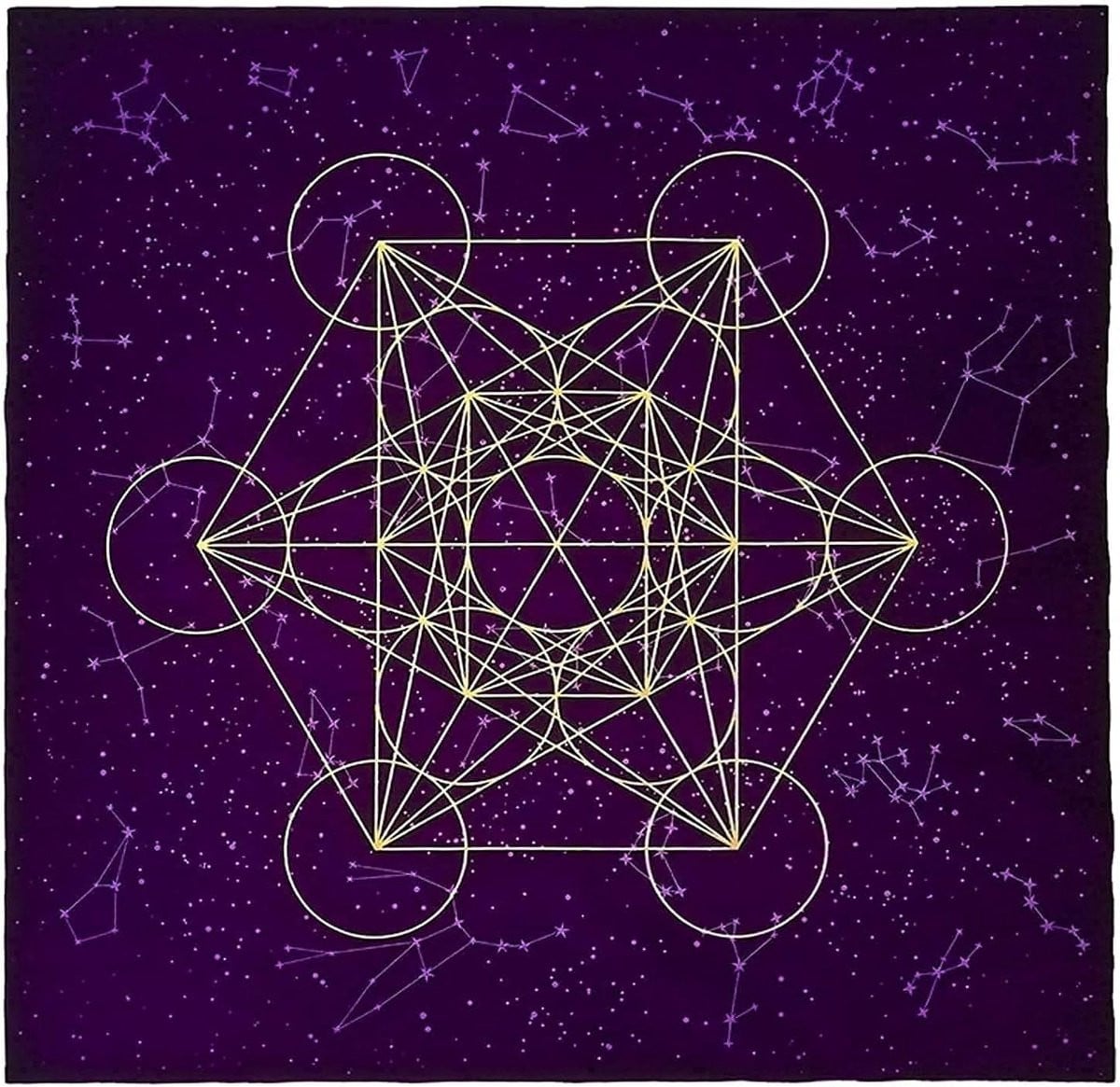 Paars Fluweel Tarot Kaart Altar Tafelkleed met Heilige Geometrie en Kristalrooster, 61 x 61 cm